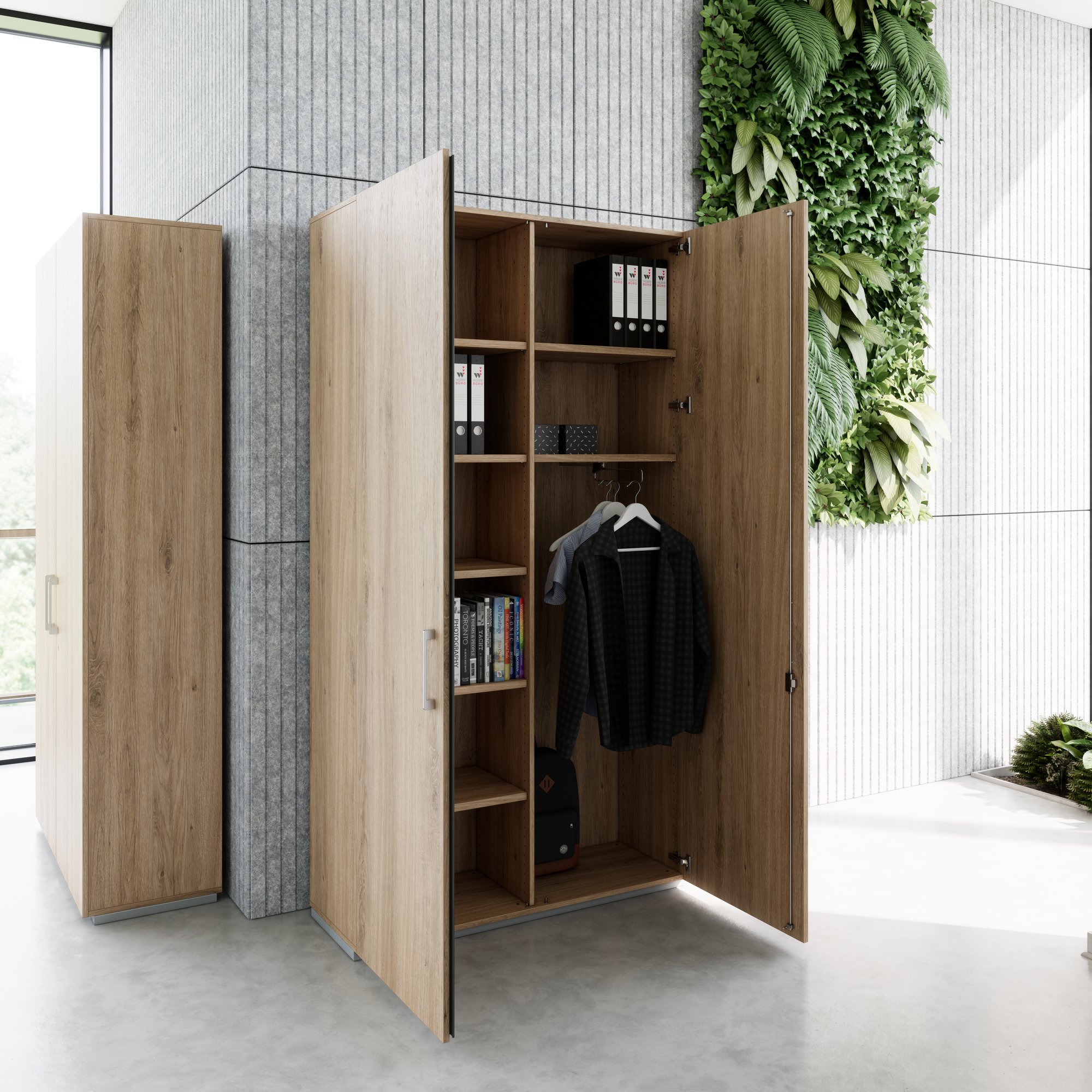 PRO Garderobenschrank | 6 OH, 1200 x 2250 mm, mit Regal, Soft-Close, Natureiche - 16 Main Image