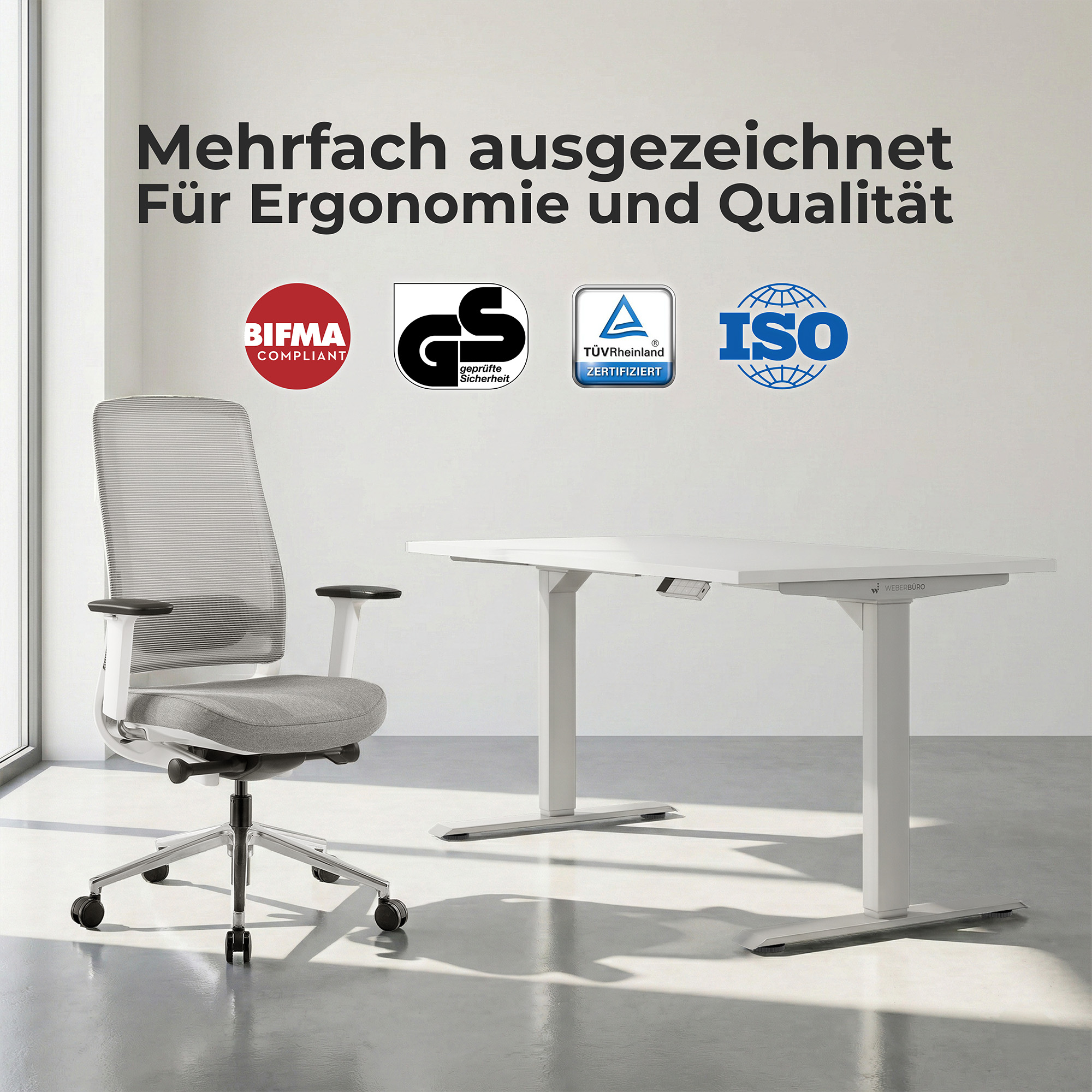 TELDRA Home, 2-Motoren-Schreibtisch | 1200 - 1400 mm, elektrisch höhenverstellbar, Perlgrau - 6 Main Image