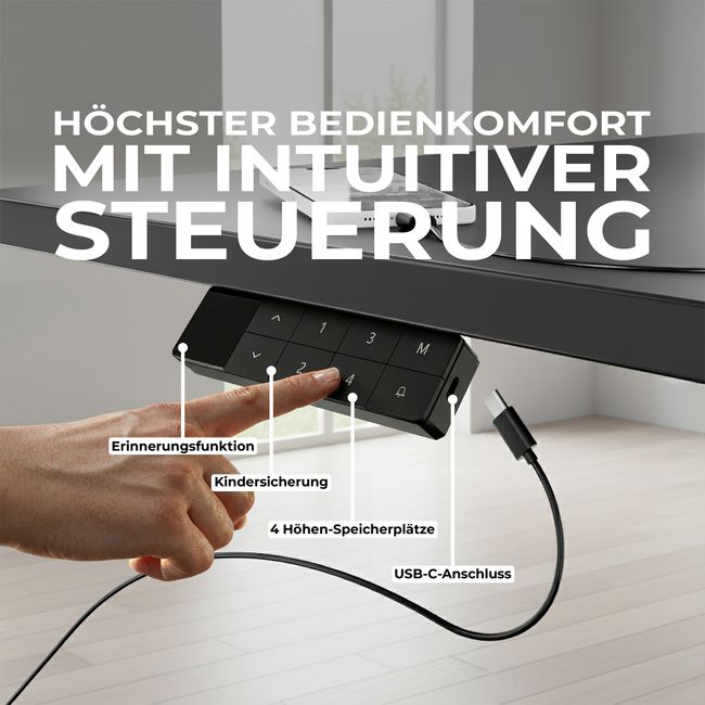 TELDRA Home, 2-Motoren-Schreibtisch | 1200 - 1600 mm, elektrisch höhenverstellbar, Schwarz