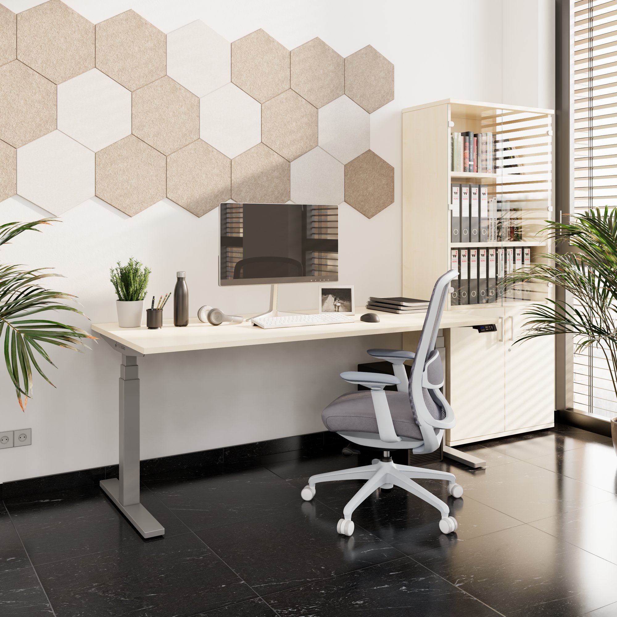 TELDRA Office, Desk a 2 motori | 1600 - 1800 x 800 mm, regolabile in altezza elettricamente, acero - 9 Main Image