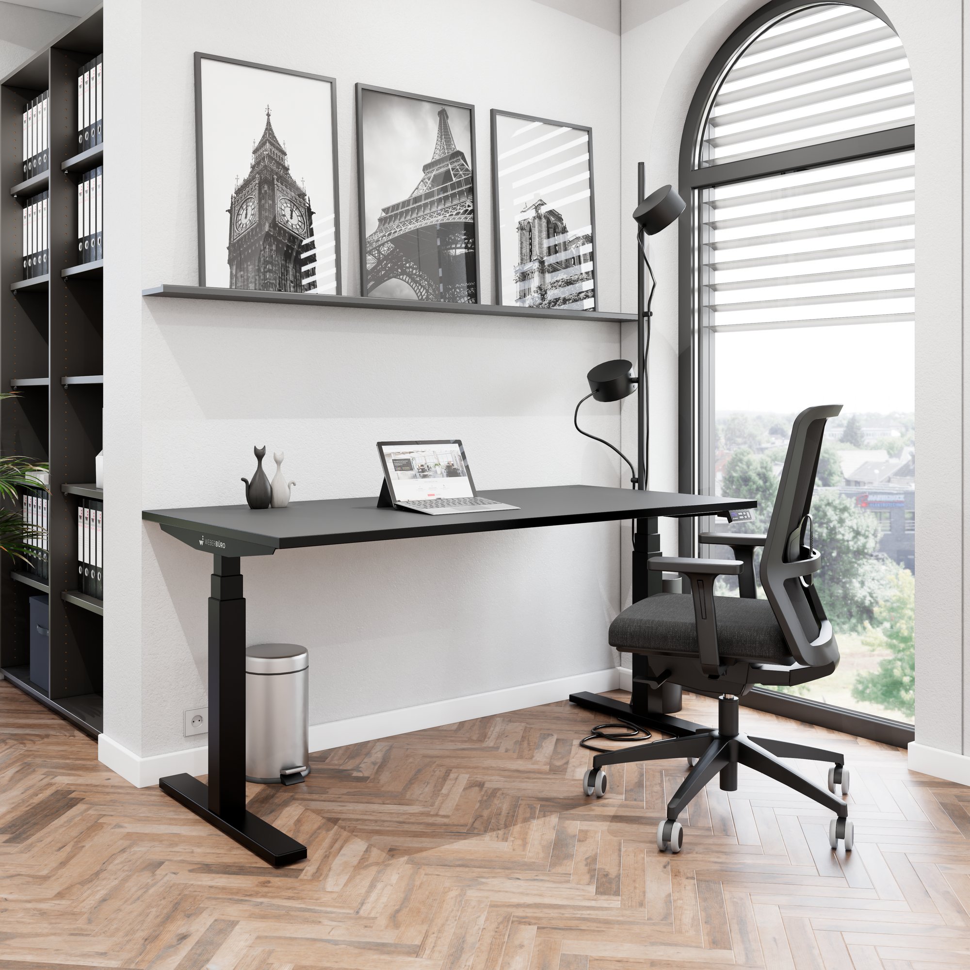 TELDRA Office, Bureau à 2 moteurs | 1600 - 1800 x 800 mm, réglable à hauteur électrique, charbon de bois en linoléum - 9 Main Image