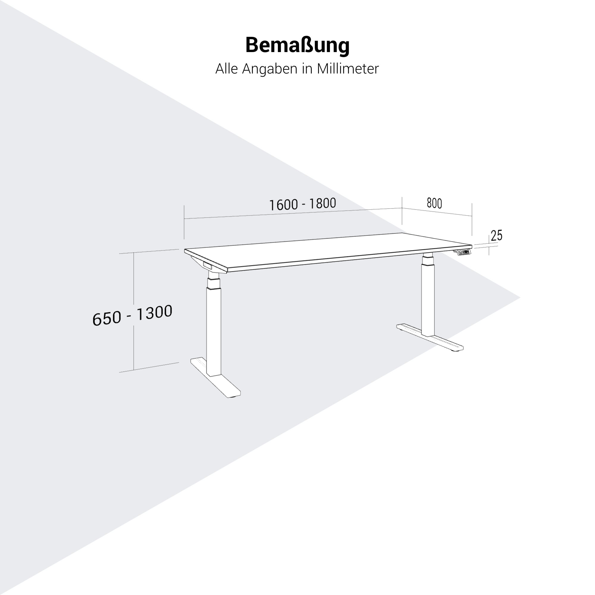 TELDRA Office, 2-motor desk | 1600 - 1800 x 800 mm, electrically height adjustable, linoleum Pebble - 8 Main Image