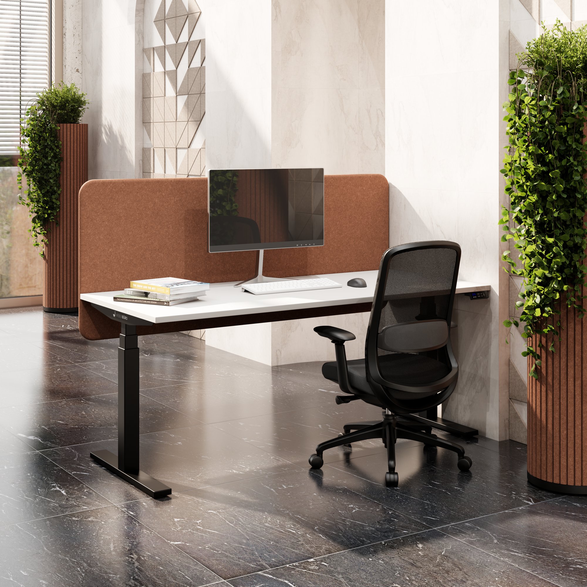 TELDRA Office, 2-motor desk | 1600 - 1800 x 800 mm, electrically height adjustable, linoleum Pebble - 9 Main Image