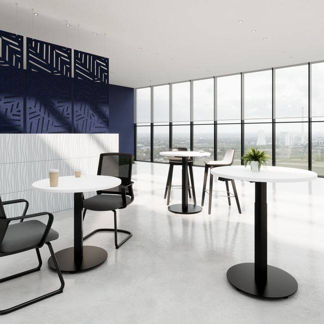 OPTIMA UP Besprechungstisch | Ø 800 mm, rund, elektrisch höhenverstellbar, Weiß