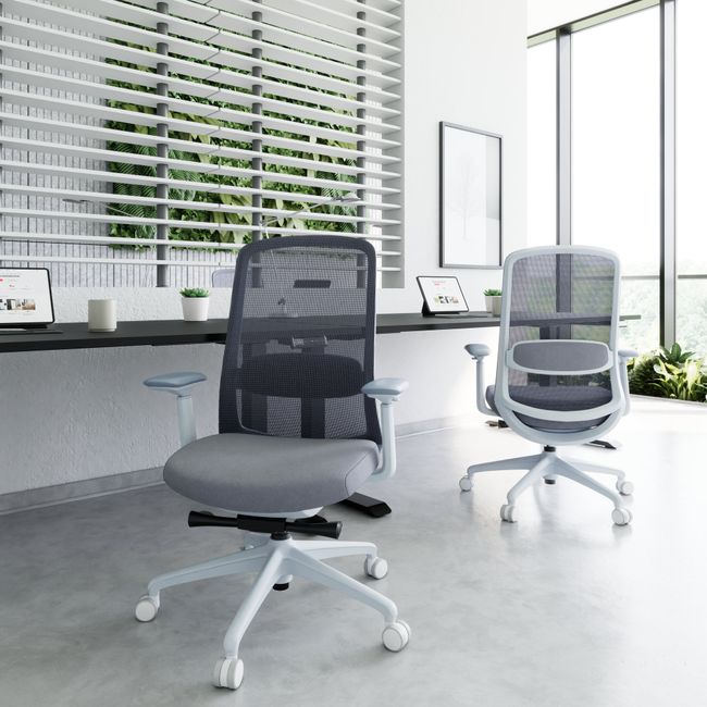 SMART ADJUST NET Bürodrehstuhl | Synchronmechanik, 4D-Armlehnen, Kopfstütze optional, Grau