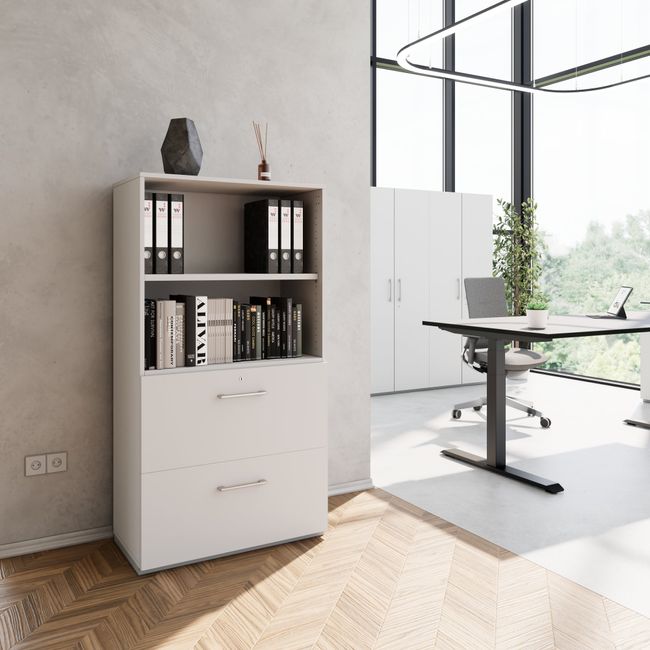 PRO Hängeregisterschrank | 4 OH, 800 x 1510 mm, verleimter Korpus, mit Regal, Grau PRO Hängeregisterschrank | 4 OH, 800 x 1510 mm, verleimter Korpus, mit Regal, Grau