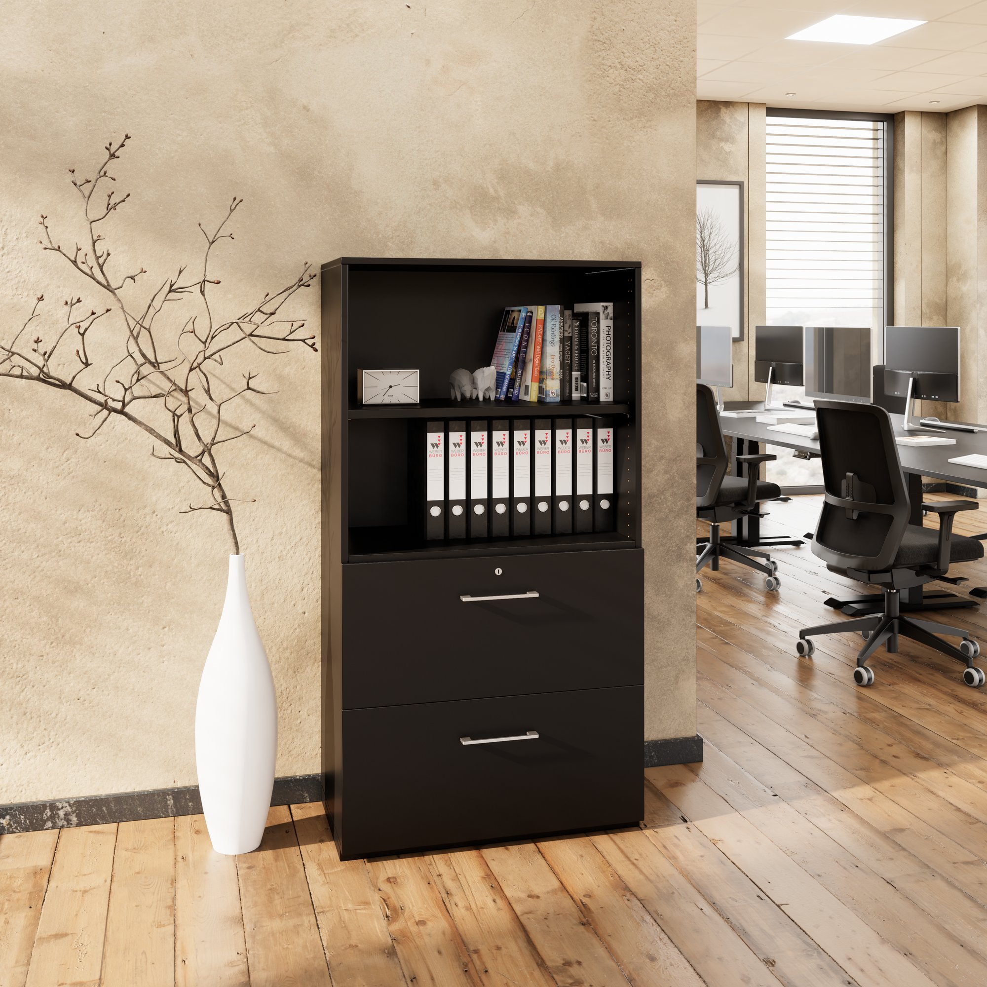 PRO Topping Register Gabinet | 4 OH, 800 x 1510 mm, corpus incollato, con scaffale, nero - 13 Main Image