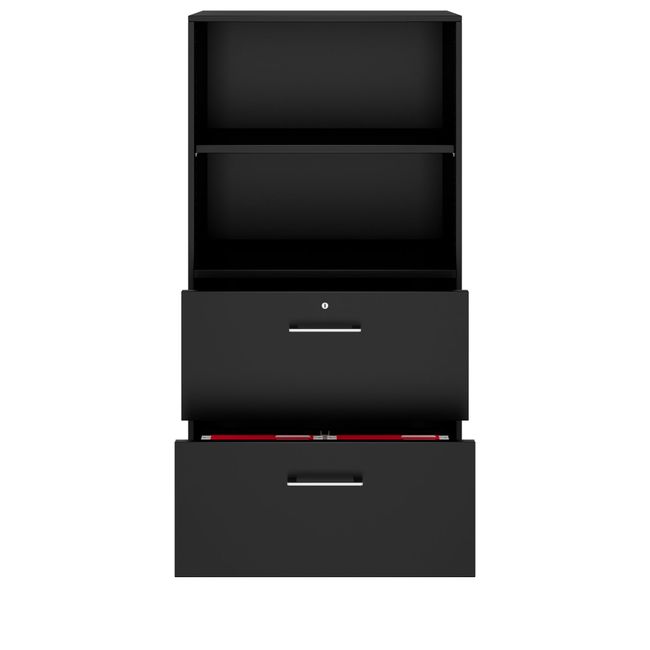 PRO Hängeregisterschrank | 4 OH, 800 x 1510 mm, verleimter Korpus, mit Regal, Schwarz