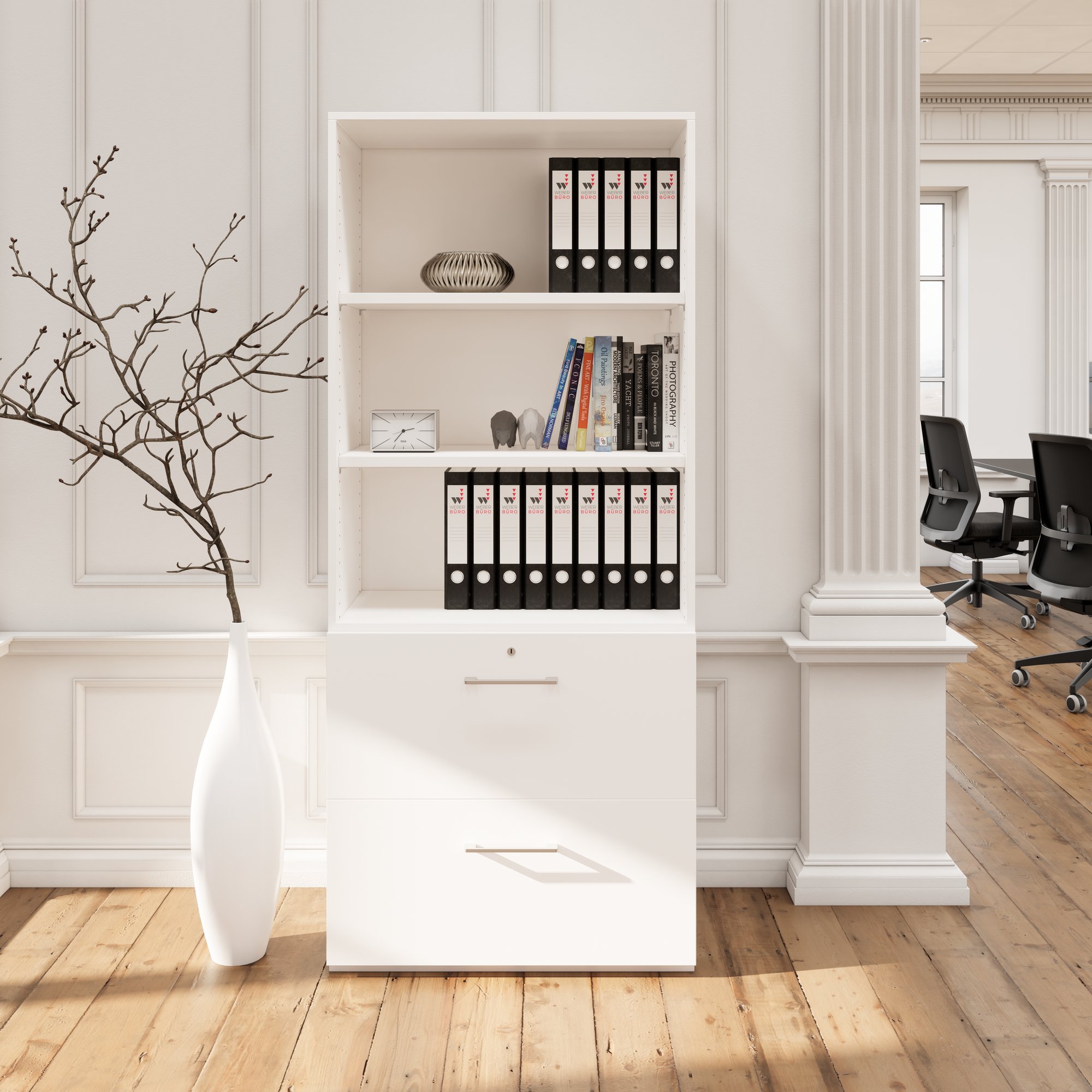 PRO Hängeregisterschrank | 5 OH, 800 x 1880 mm, verleimter Korpus, mit Regal, Weiß - 13 Main Image