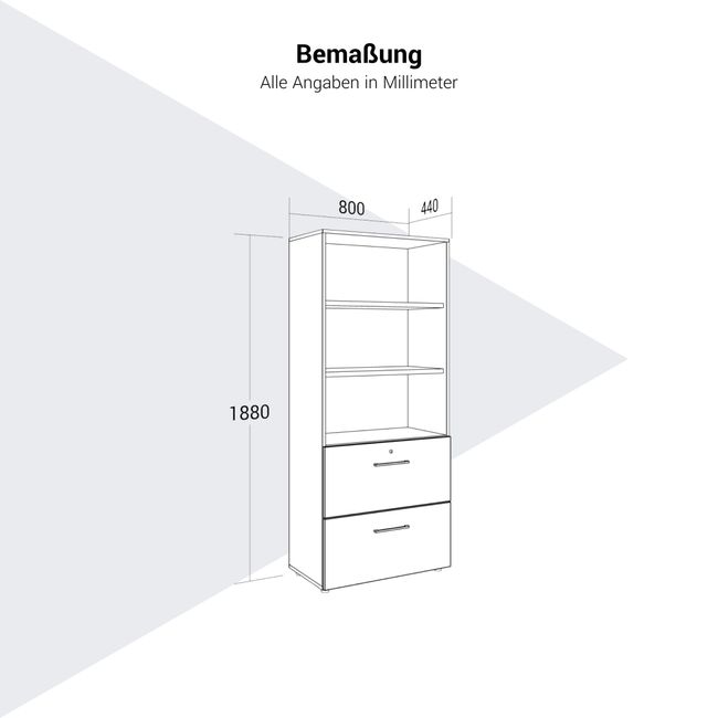 PRO Hängeregisterschrank | 5 OH, 800 x 1880 mm, verleimter Korpus, mit Regal, Grau