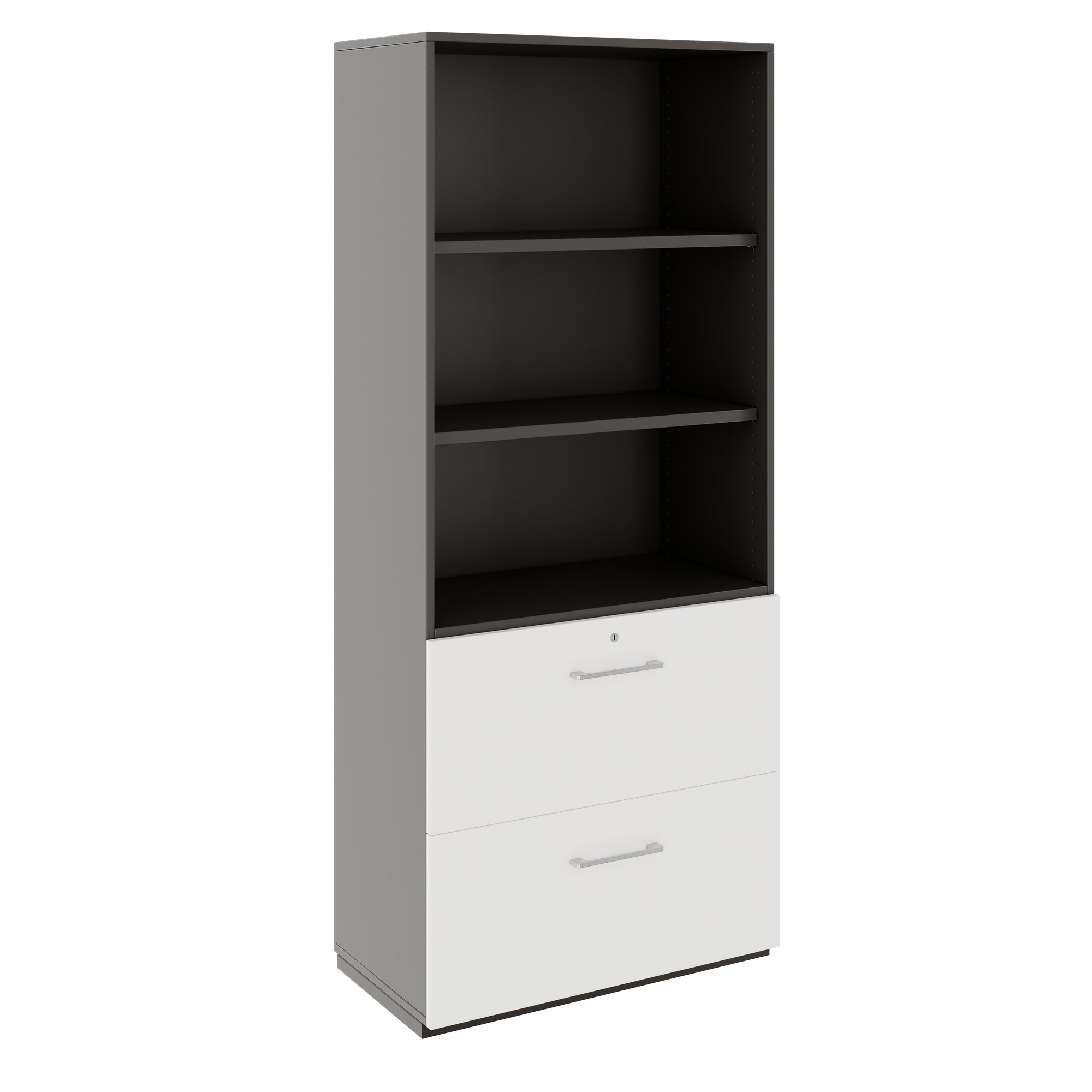 PRO Hängeregisterschrank | 5 OH, 800 x 1880 mm, verleimter Korpus, mit Regal, Graphit / Weiß - 1 Main Image