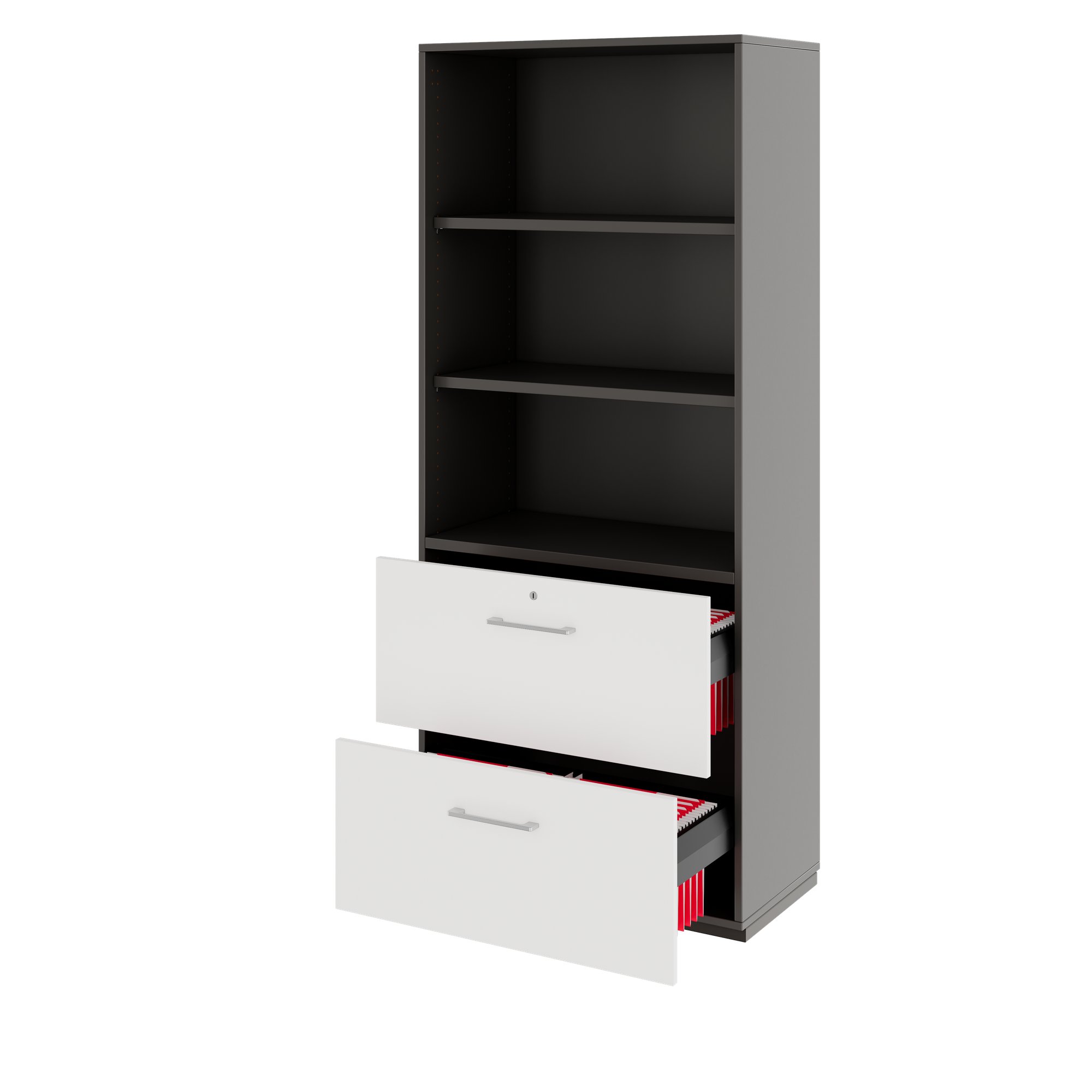PRO Hängeregisterschrank | 5 OH, 800 x 1880 mm, verleimter Korpus, mit Regal, Graphit / Weiß - 5 Main Image