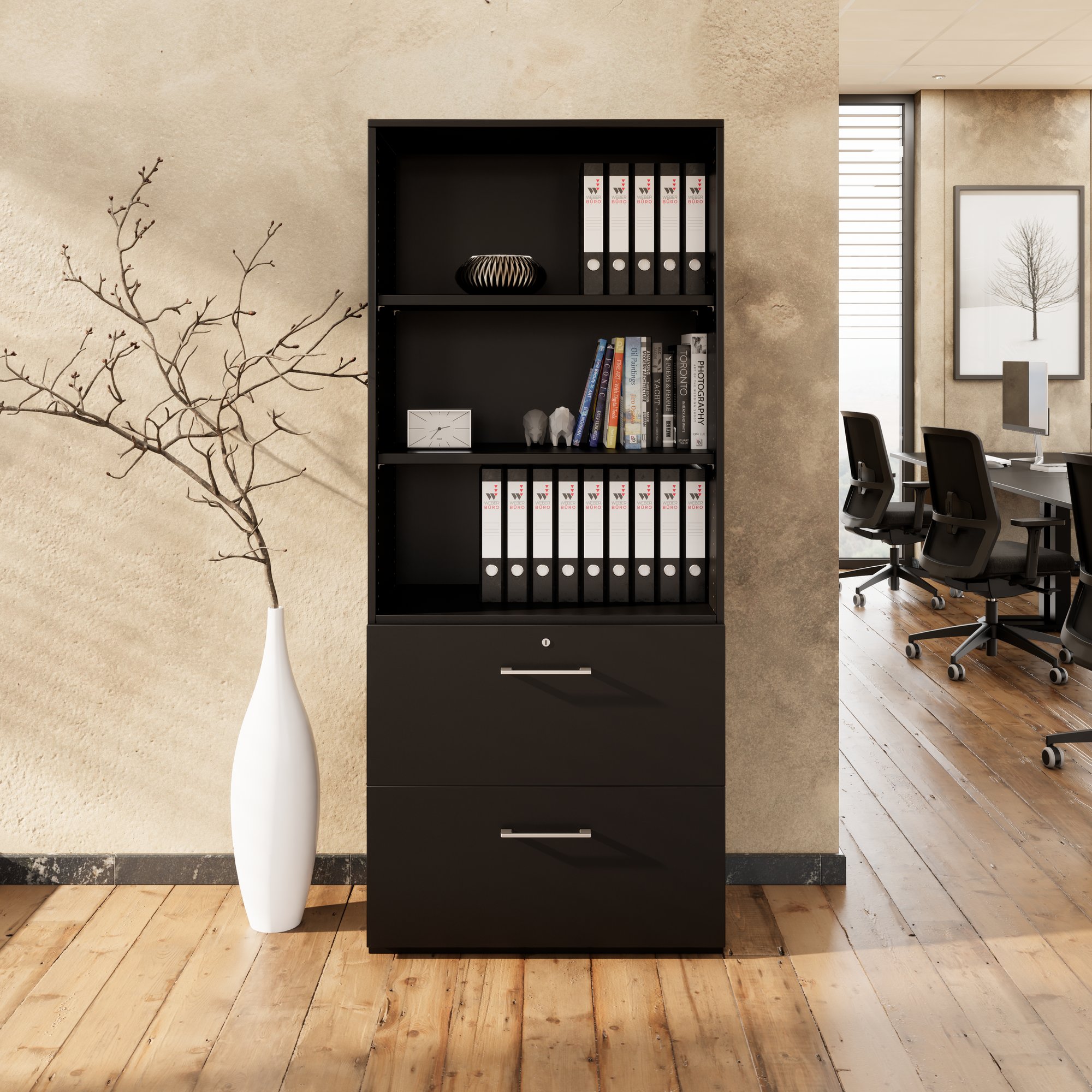 PRO Topping Register Gabinet | 5 OH, 800 x 1880 mm, corpus incollato, con scaffale, nero - 13 Main Image