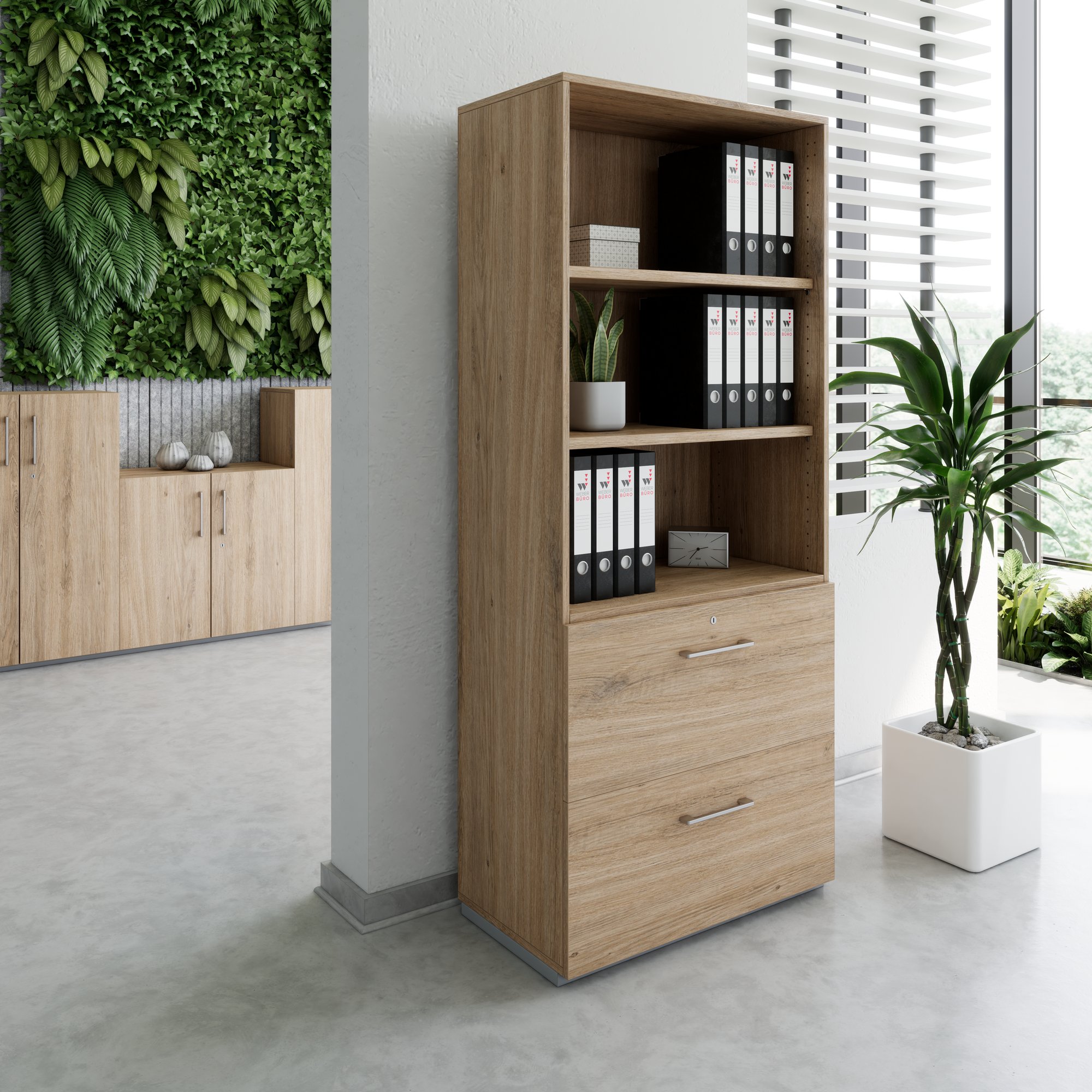 PRO Topping register cabinet | 5 Oh, 800 x 1880 mm, glued corpus, with shelf, natural oak - 13 Main Image