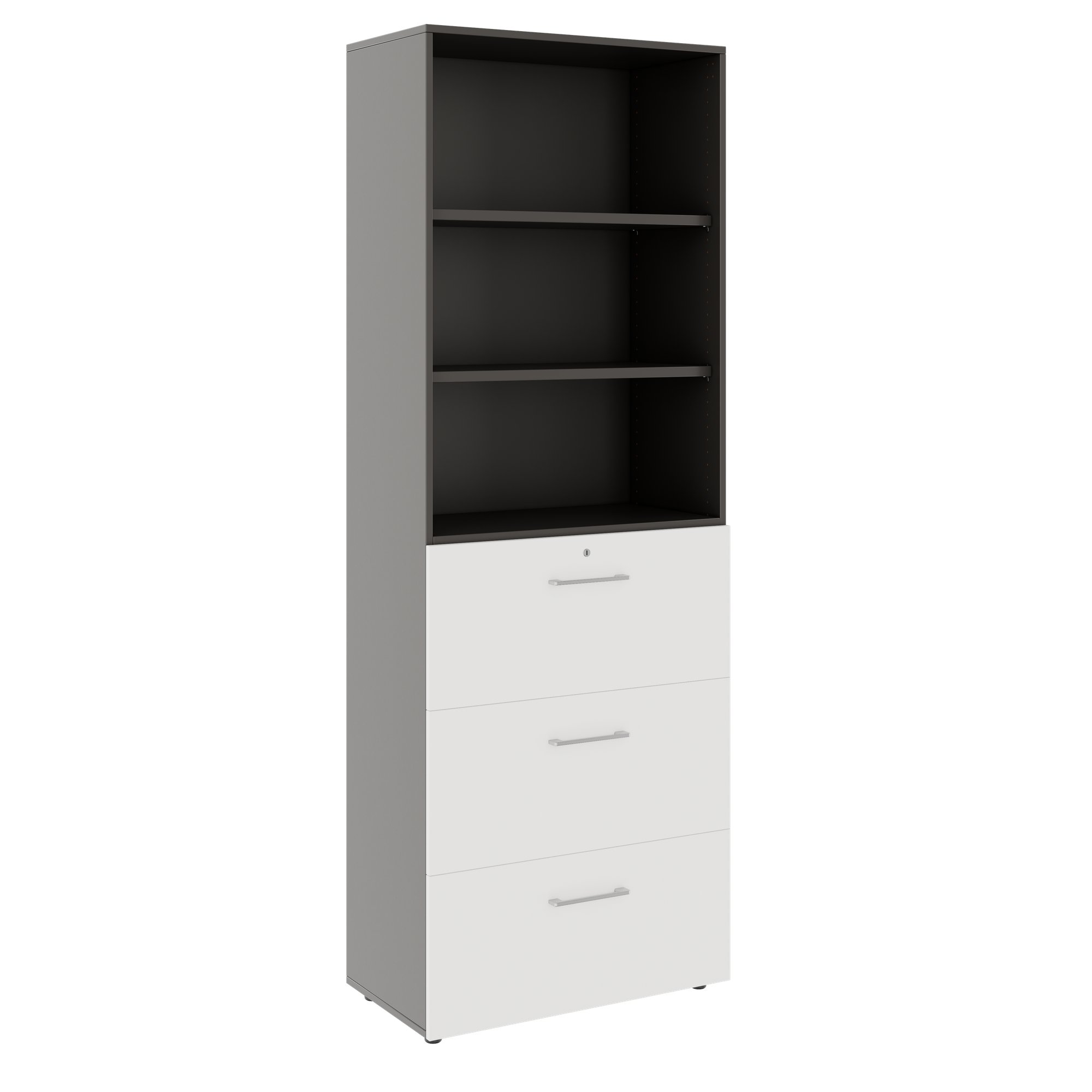 PRO Topping register cabinet | 6 Oh, 800 x 2250 mm, glued corpus, with shelf, graphite / white - 1 Main Image