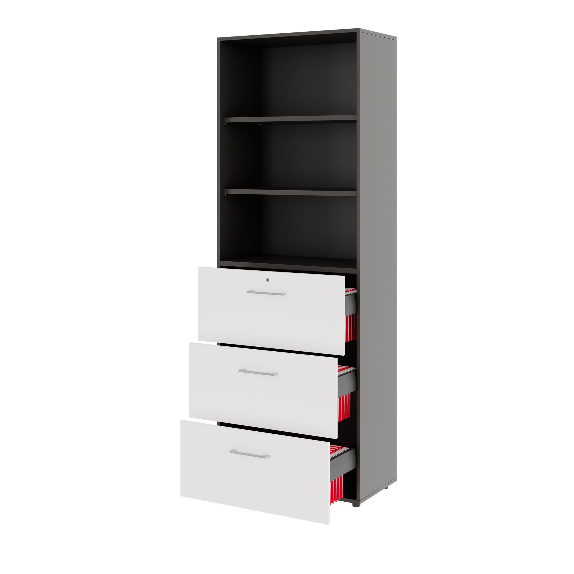 PRO Topping register cabinet | 6 Oh, 800 x 2250 mm, glued corpus, with shelf, graphite / white - 4 Main Image