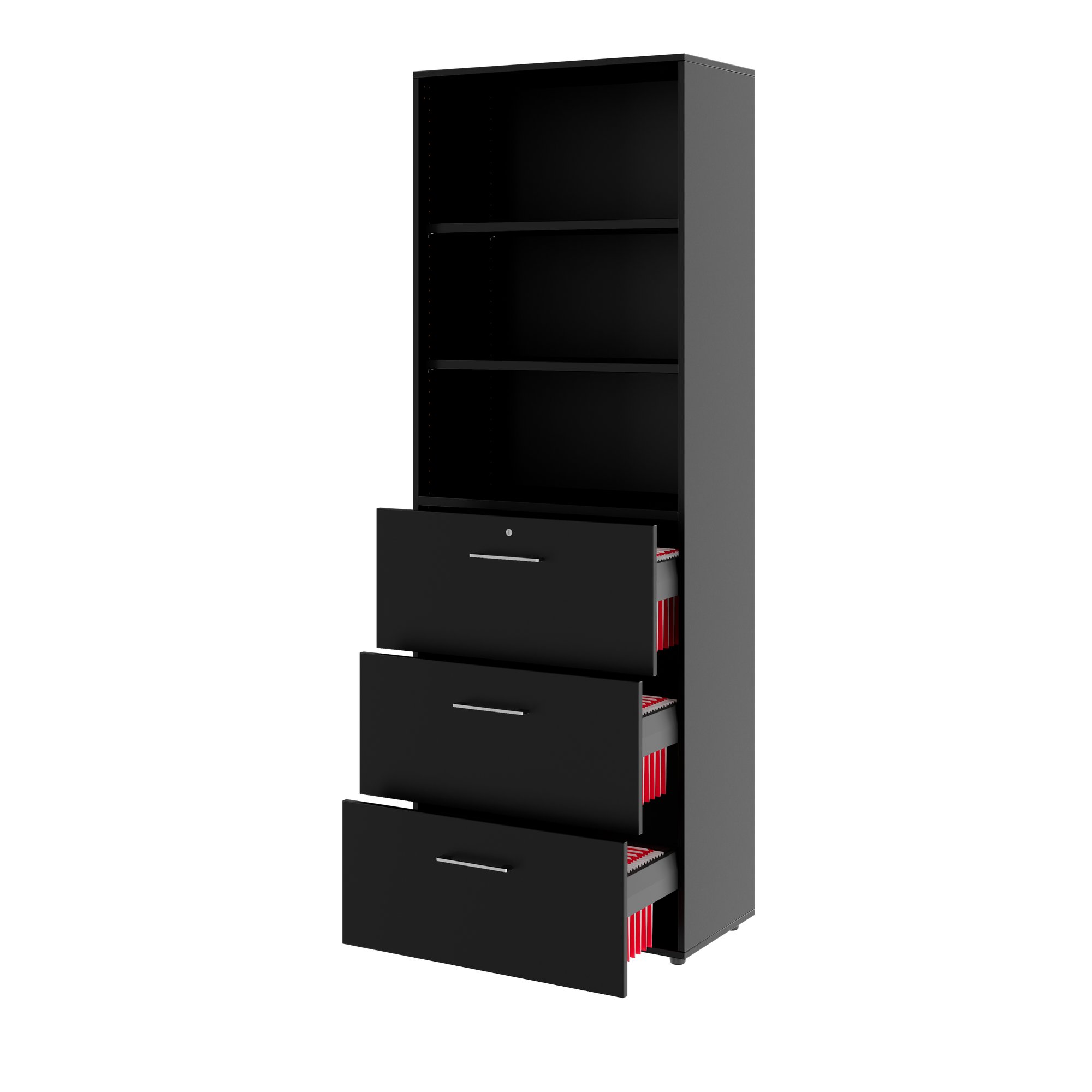 PRO Topping register cabinet | 6 Oh, 800 x 2250 mm, glued corpus, with shelf, black - 4 Main Image