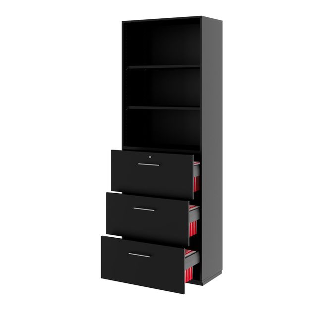 PRO Hängeregisterschrank | 6 OH, 800 x 2250 mm, verleimter Korpus, mit Regal, Schwarz PRO Hängeregisterschrank | 6 OH, 800 x 2250 mm, verleimter Korpus, mit Regal, Schwarz