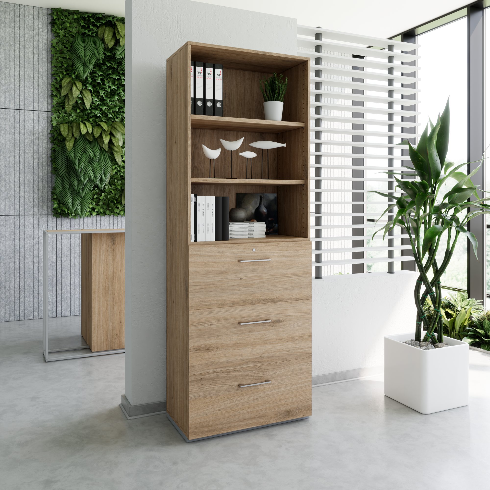 PRO Topping register cabinet | 6 Oh, 800 x 2250 mm, glued corpus, with shelf, natural area - 13 Main Image