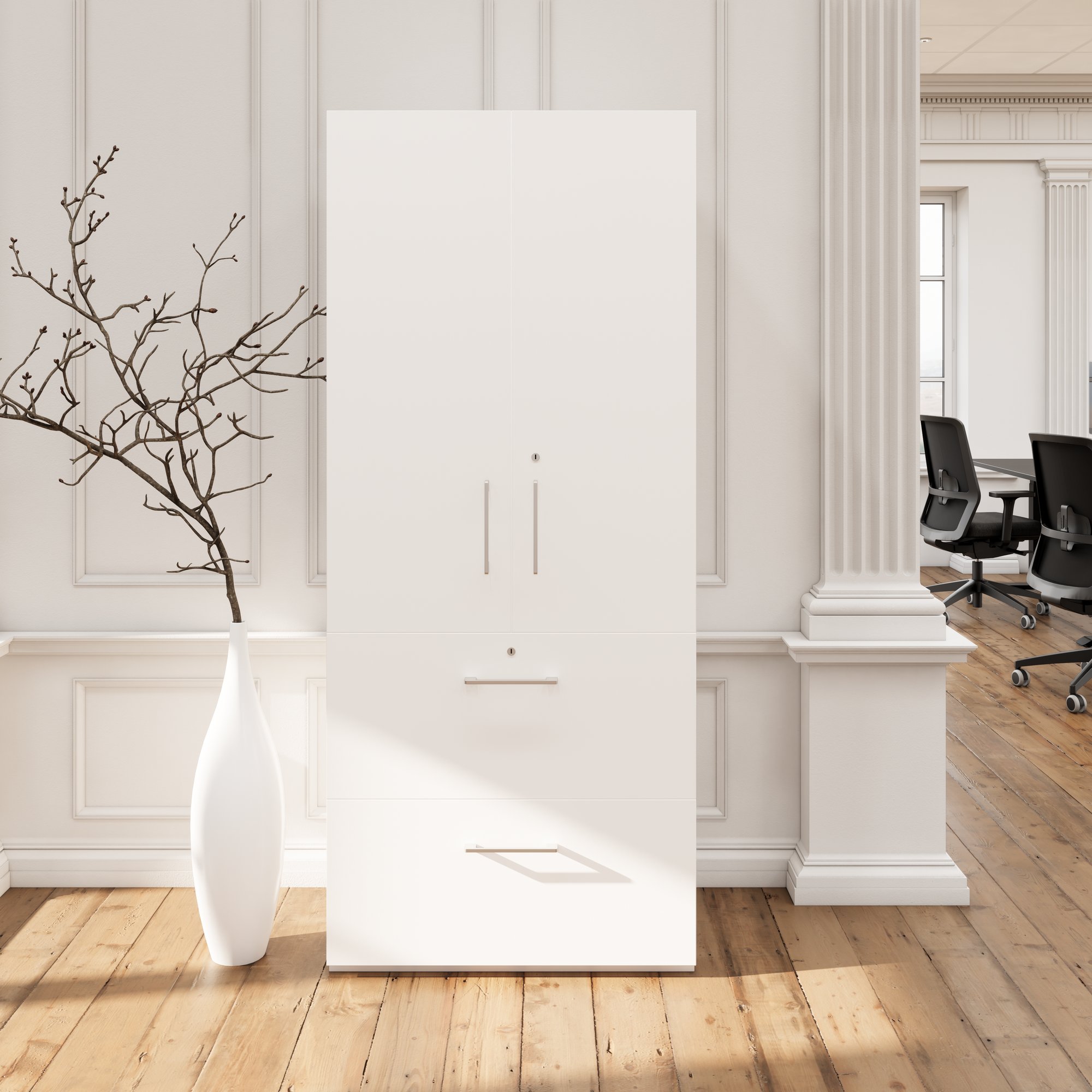 PRO Armoire de registre de garniture | 5 oh, 800 x 1880 mm, corpus collé, avec porte, blanc - 13 Main Image