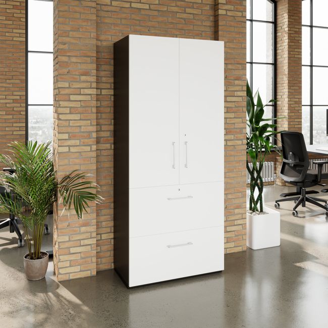 PRO Hängeregisterschrank | 5 OH, 800 x 1880 mm, verleimter Korpus, mit Tür, Graphit / Weiß PRO Hängeregisterschrank | 5 OH, 800 x 1880 mm, verleimter Korpus, mit Tür, Graphit / Weiß