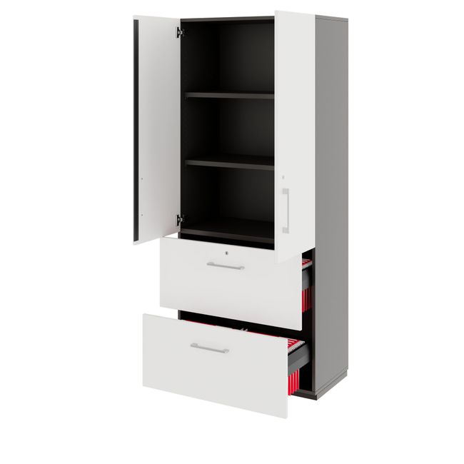 PRO Hängeregisterschrank | 5 OH, 800 x 1880 mm, verleimter Korpus, mit Tür, Graphit / Weiß PRO Hängeregisterschrank | 5 OH, 800 x 1880 mm, verleimter Korpus, mit Tür, Graphit / Weiß