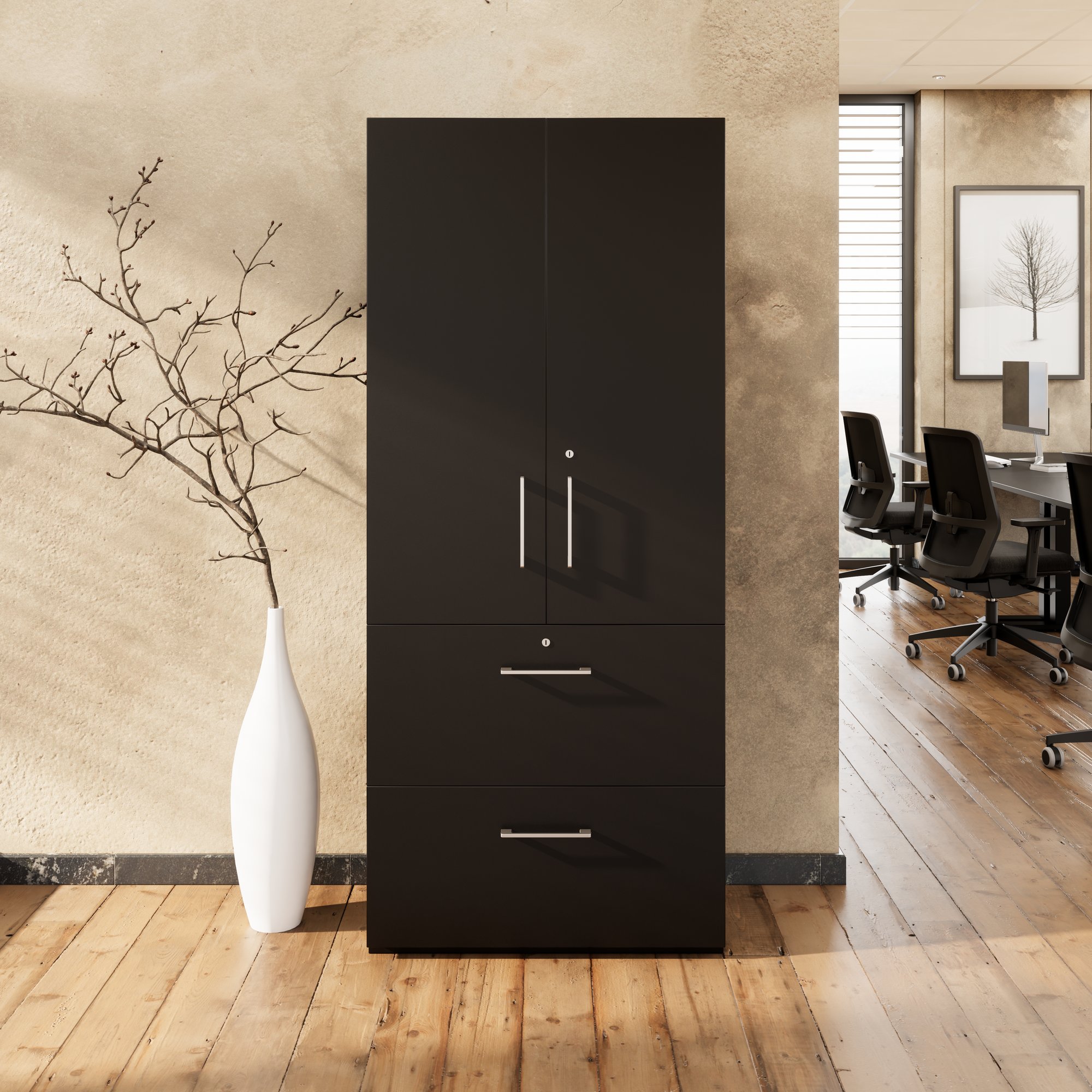 PRO Topping Register Gabinet | 5 OH, 800 x 1880 mm, corpus incollato, con porta, nero - 13 Main Image