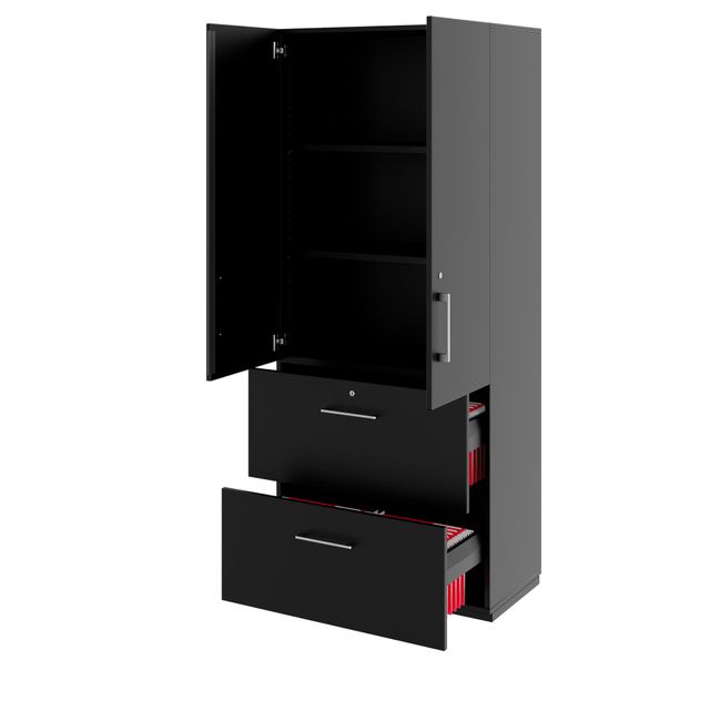 PRO Hängeregisterschrank | 5 OH, 800 x 1880 mm, verleimter Korpus, mit Tür, Schwarz PRO Hängeregisterschrank | 5 OH, 800 x 1880 mm, verleimter Korpus, mit Tür, Schwarz