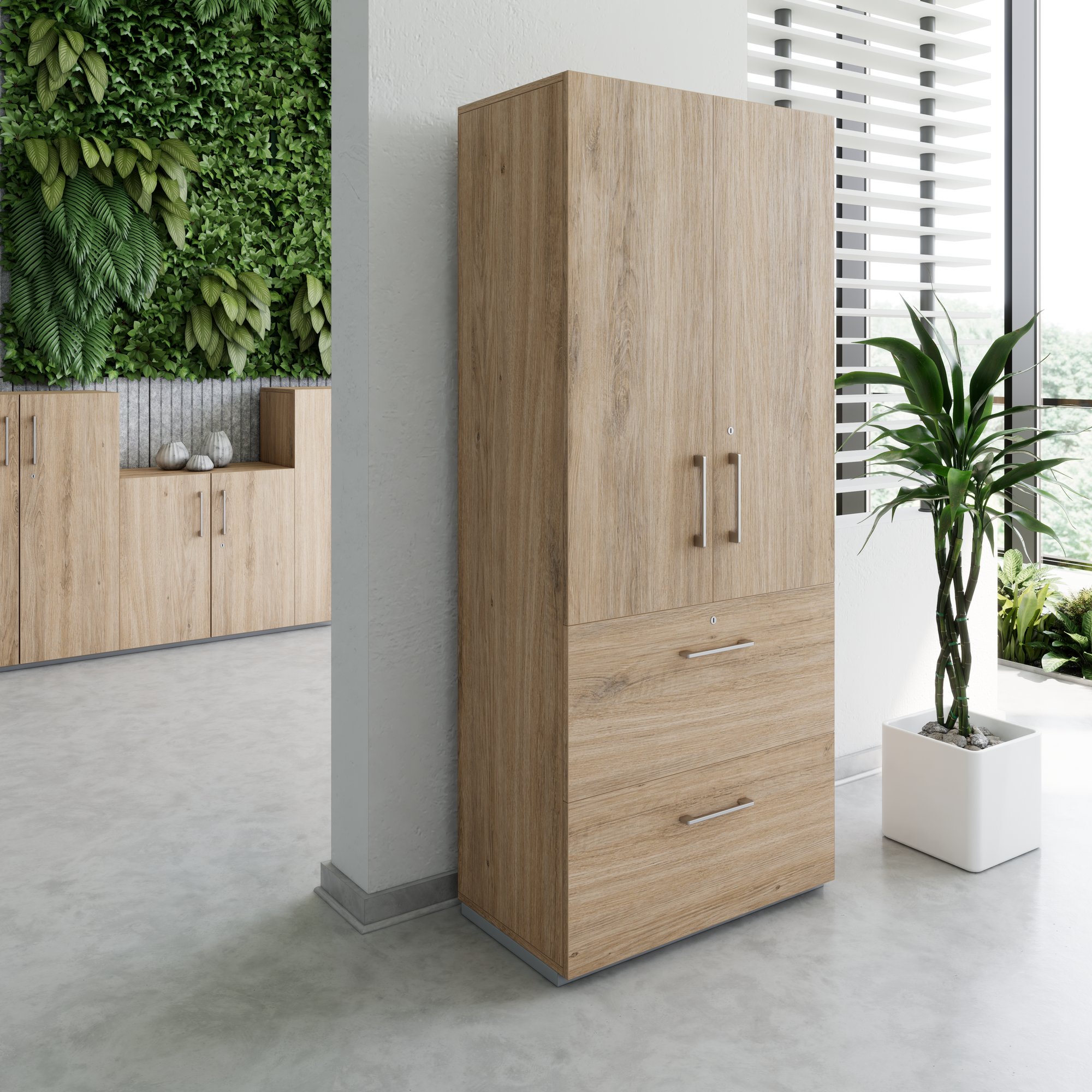PRO Topping Register Gabinet | 5 OH, 800 x 1880 mm, corpus incollato, con porta, quercia naturale - 3 Main Image