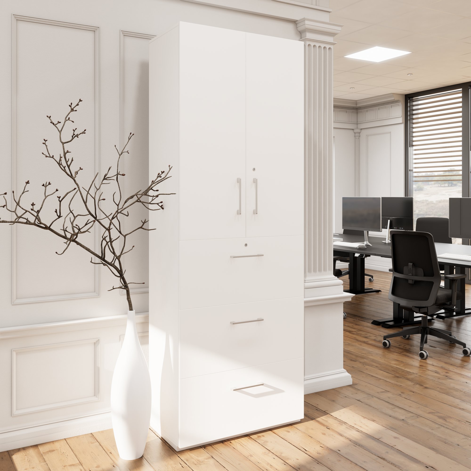 PRO Armoire de registre de garniture | 6 oh, 800 x 2250 mm, corpus collé, avec porte, blanc - 3 Main Image