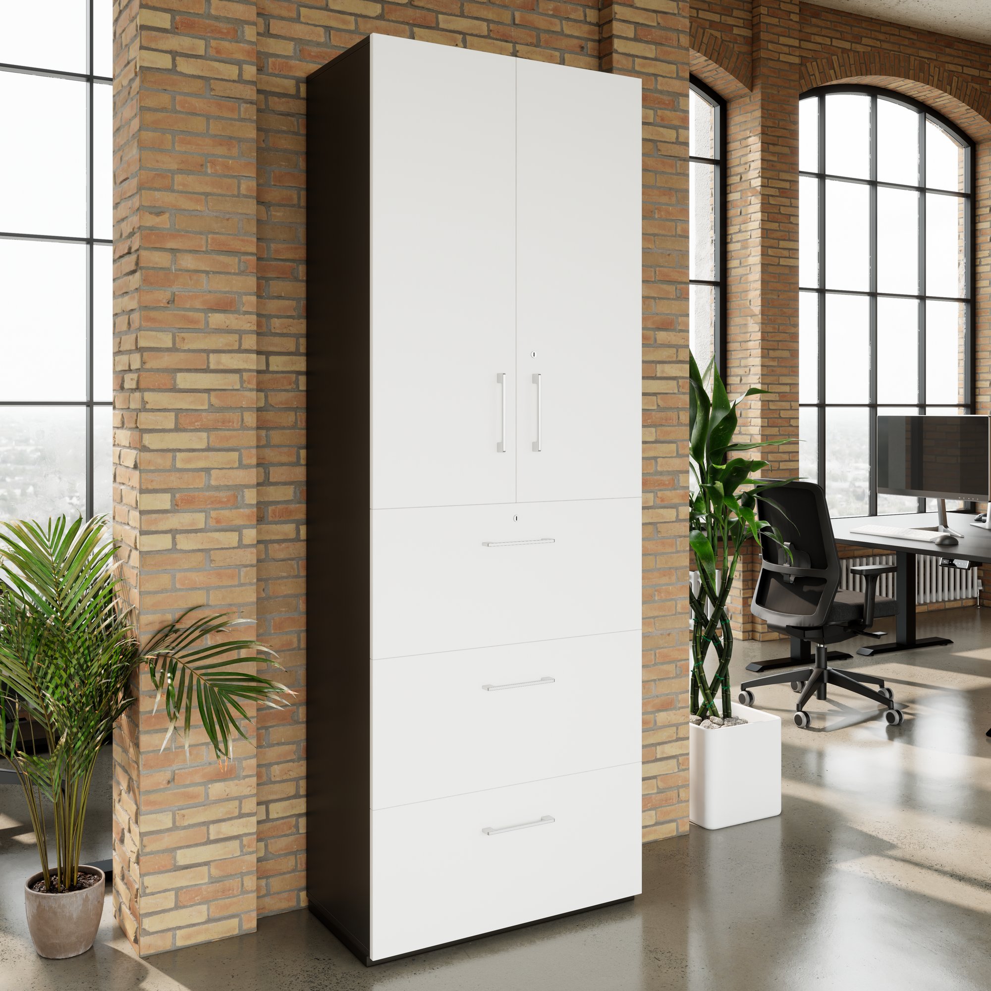 PRO Armoire de registre de garniture | 6 oh, 800 x 2250 mm, corpus collé, avec porte, graphite / blanc - 13 Main Image