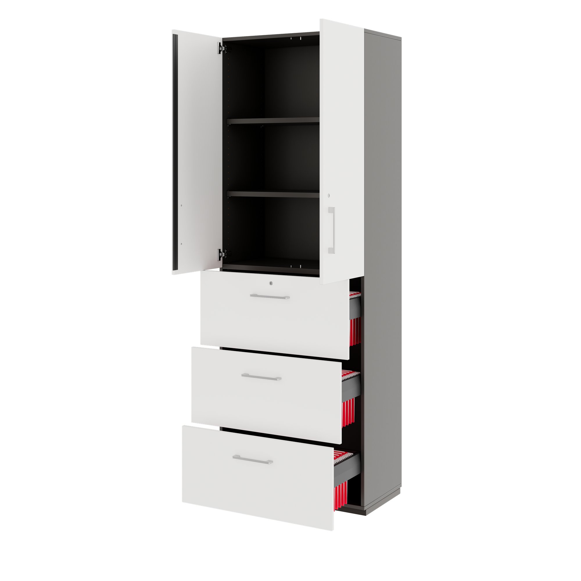 PRO Armoire de registre de garniture | 6 oh, 800 x 2250 mm, corpus collé, avec porte, graphite / blanc - 4 Main Image