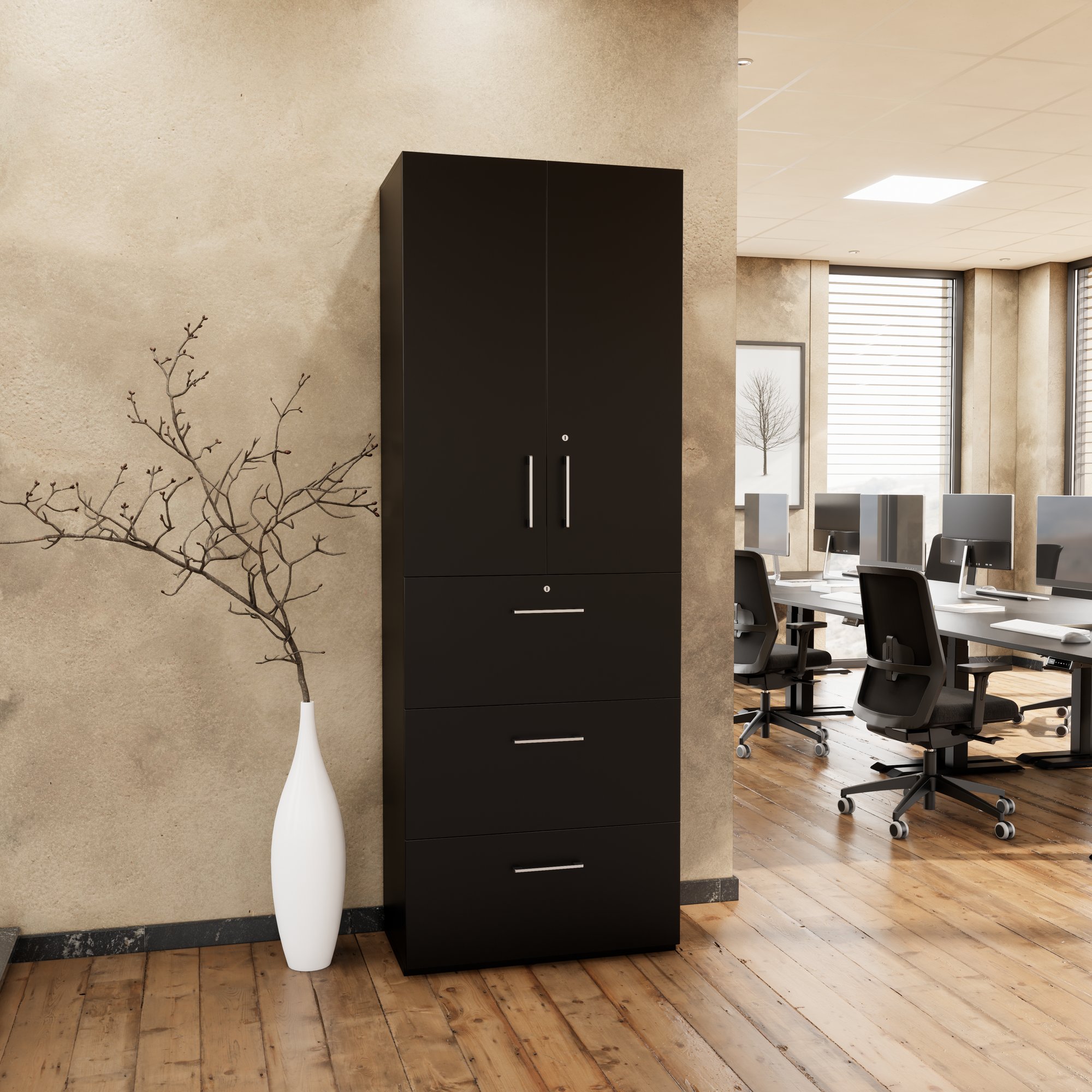 PRO Armoire de registre de garniture | 6 oh, 800 x 2250 mm, corpus collé, avec porte, noir - 13 Main Image