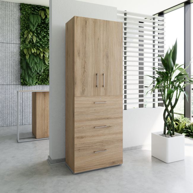 PRO Hängeregisterschrank | 6 OH, 800 x 2250 mm, verleimter Korpus, mit Tür, Natureiche PRO Hängeregisterschrank | 6 OH, 800 x 2250 mm, verleimter Korpus, mit Tür, Natureiche