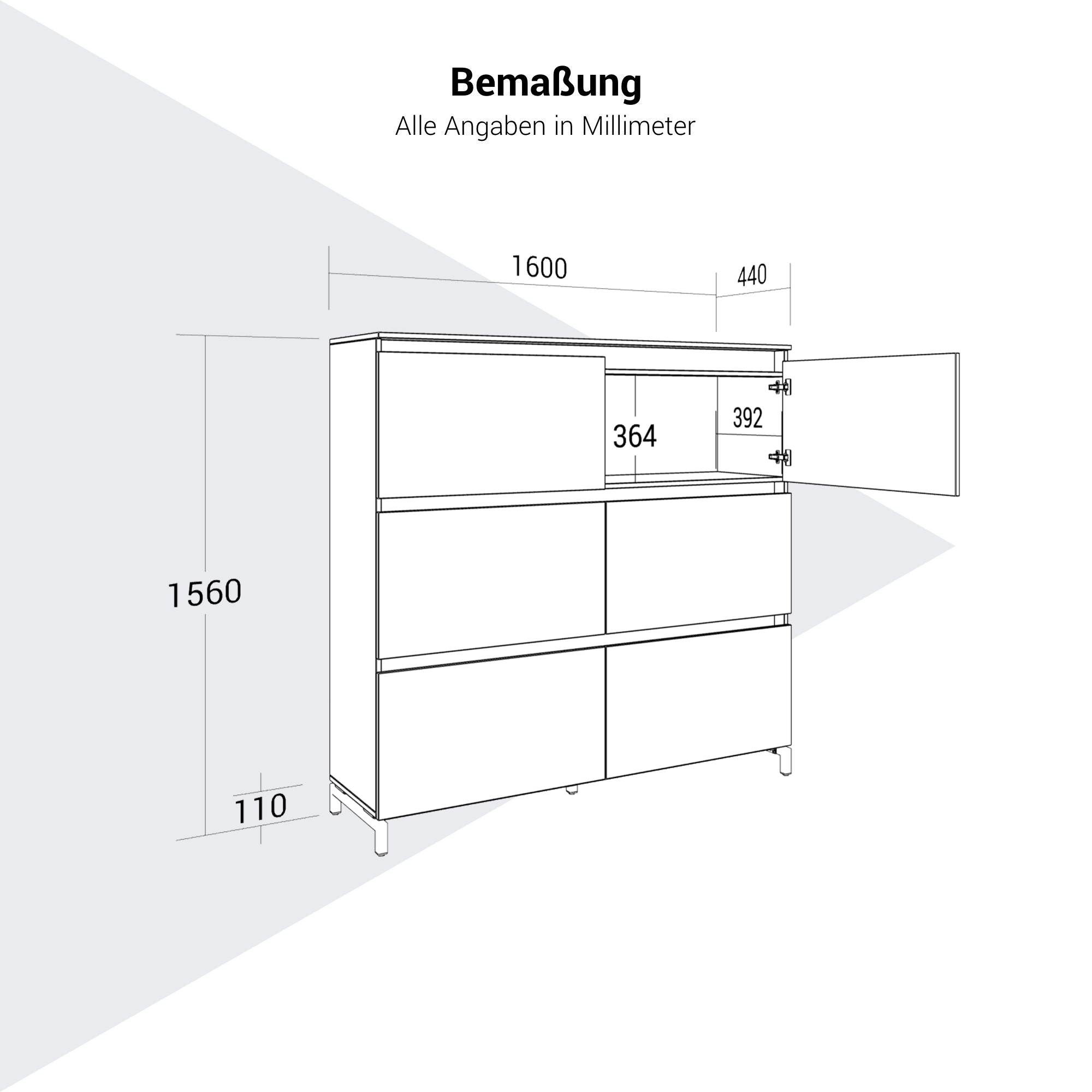 ART Highboard | 3 oh, 1600 x 1560 mm, gris foncé - 10 Main Image
