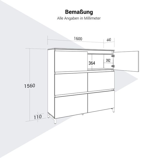 ART Highboard | 3 OH, 1600 x 1560 mm, Dunkelgrau ART Highboard | 3 OH, 1600 x 1560 mm, Dunkelgrau