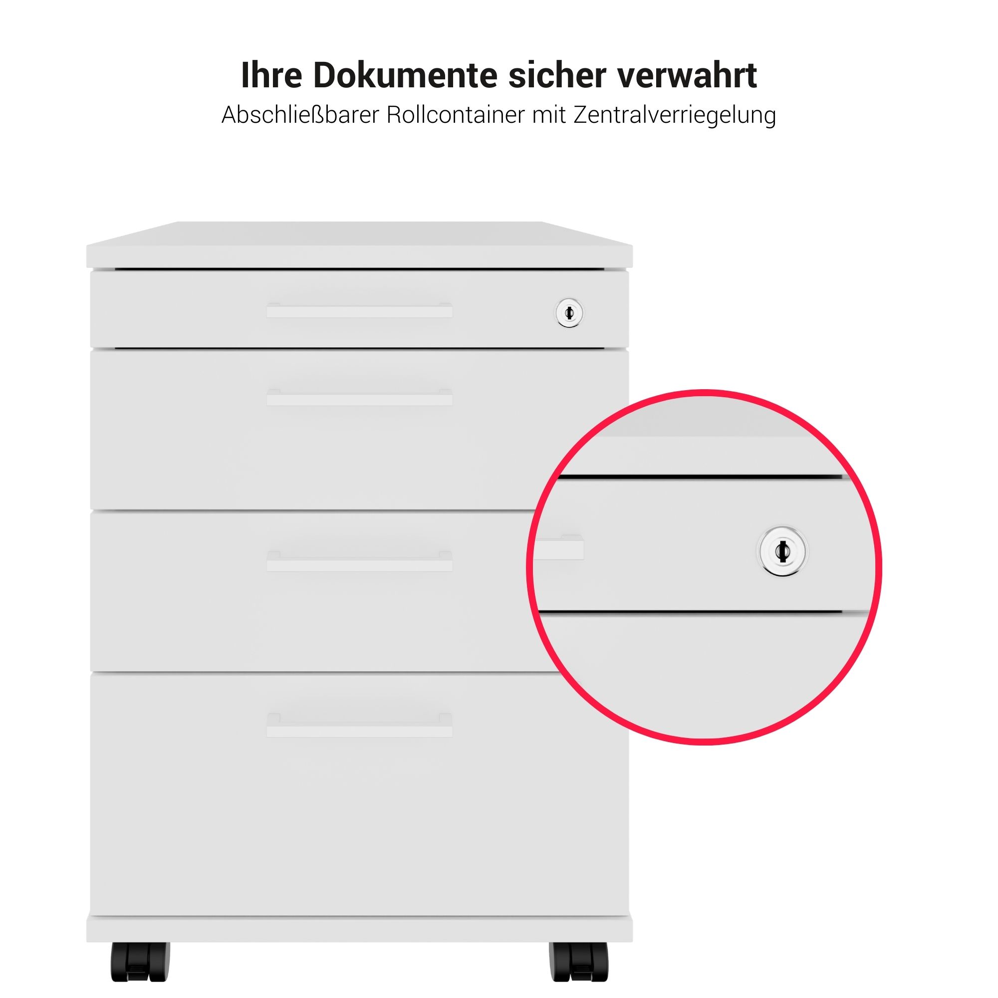 OPTIMA PRO Container rotolo | 3 cassetti di metallo + 1 Piccole parti, morbido vicino, bianco - 11 Main Image