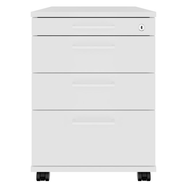 OPTIMA PRO Rollcontainer | 3 Metallschubladen + 1 Kleinteilefach, Soft Close, Weiß