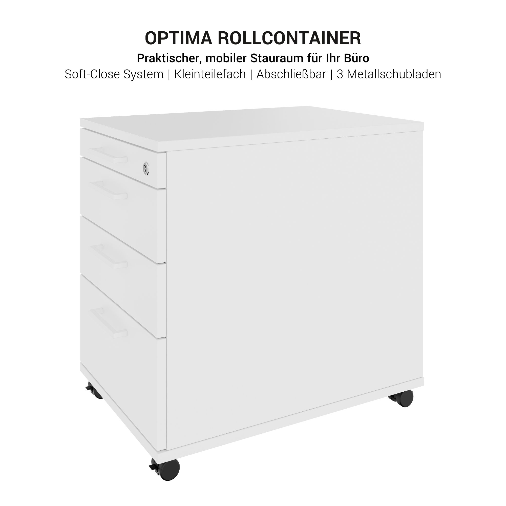 OPTIMA PRO Container rotolo | 3 cassetti di metallo + 1 Piccole parti, morbido vicino, grigio perla - 10 Main Image