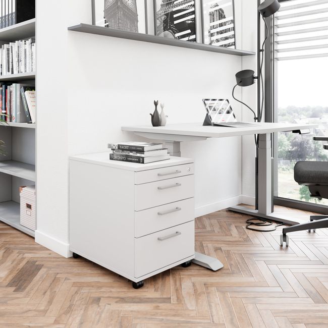 OPTIMA PRO Rollcontainer | 3 Metallschubladen + 1 Kleinteilefach, Soft Close, Perlgrau OPTIMA PRO Rollcontainer | 3 Metallschubladen + 1 Kleinteilefach, Soft Close, Perlgrau