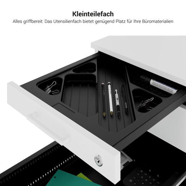 OPTIMA PRO Rollcontainer | 3 Metallschubladen + 1 Kleinteilefach, Soft Close, Perlgrau OPTIMA PRO Rollcontainer | 3 Metallschubladen + 1 Kleinteilefach, Soft Close, Perlgrau
