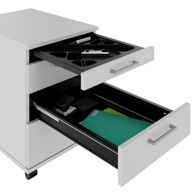 OPTIMA PRO Rollcontainer | 3 Metallschubladen + 1 Kleinteilefach, Soft Close, Perlgrau OPTIMA PRO Rollcontainer | 3 Metallschubladen + 1 Kleinteilefach, Soft Close, Perlgrau