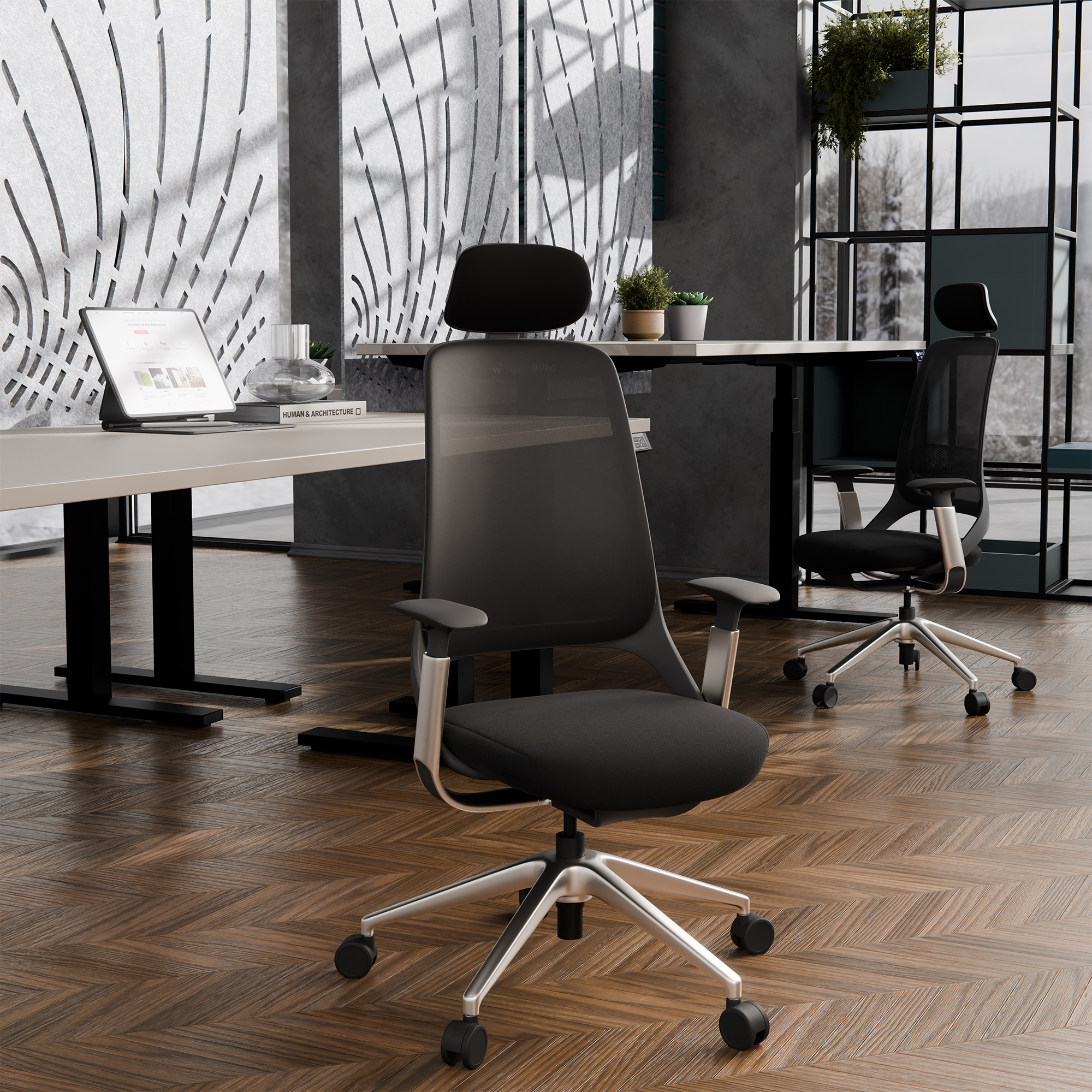 Ergoback Office Swivel Chair | Poggiatesta, braccioli 4d, nero - 2 Main Image