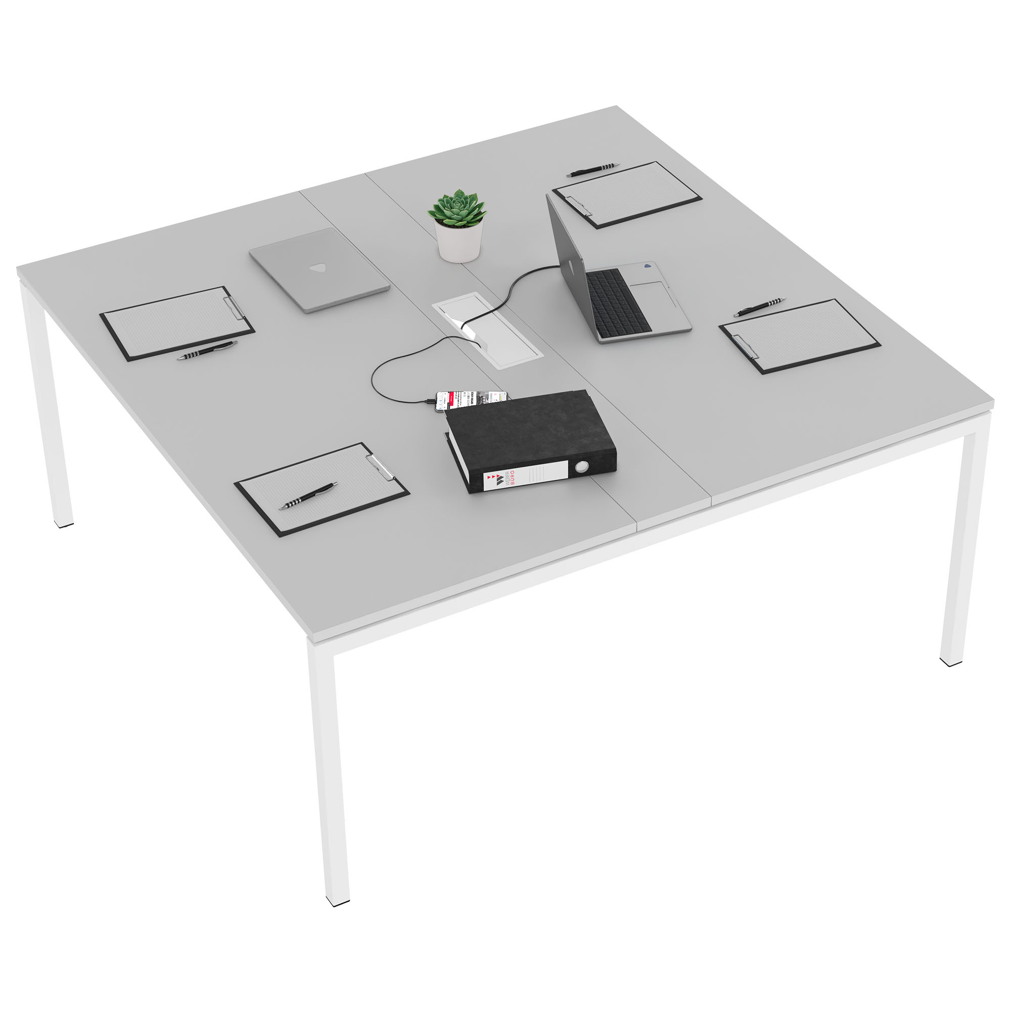 NOVA Konferenztisch | 1600 x 1640 mm (6 - 8 Personen), elektrifiziert, Perlgrau - 4 Main Image