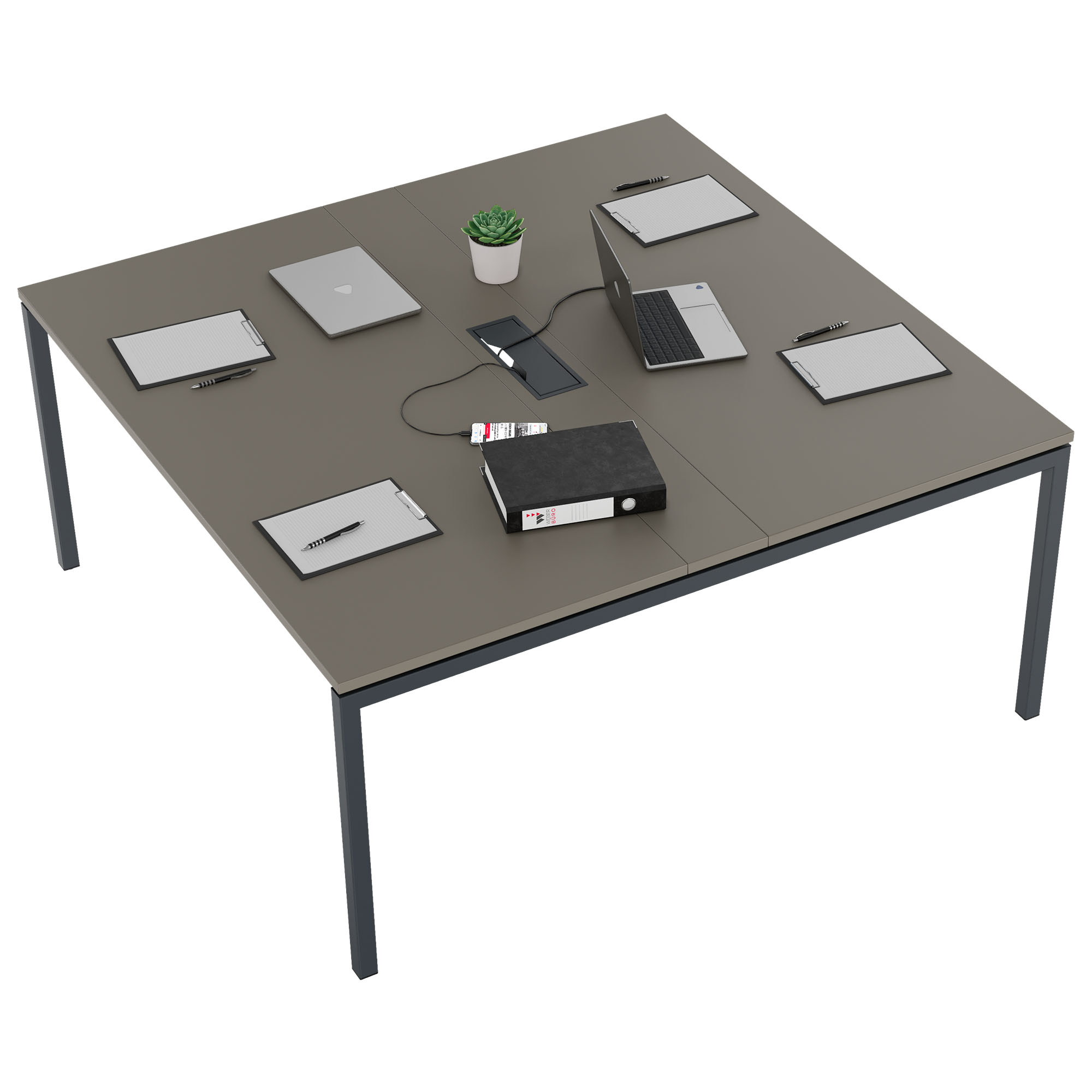 NOVA Konferenztisch | 1600 x 1640 mm (6 - 8 Personen), elektrifiziert, Cubanitgrau - 4 Main Image