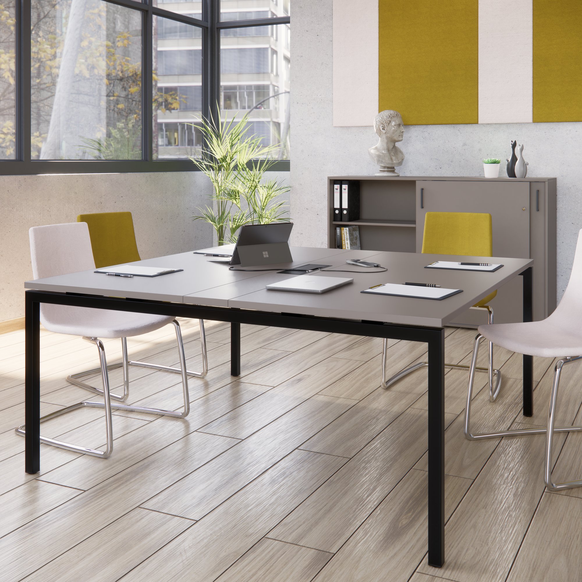 NOVA Konferenztisch | 1600 x 1640 mm (6 - 8 Personen), elektrifiziert, Cubanitgrau - 12 Main Image