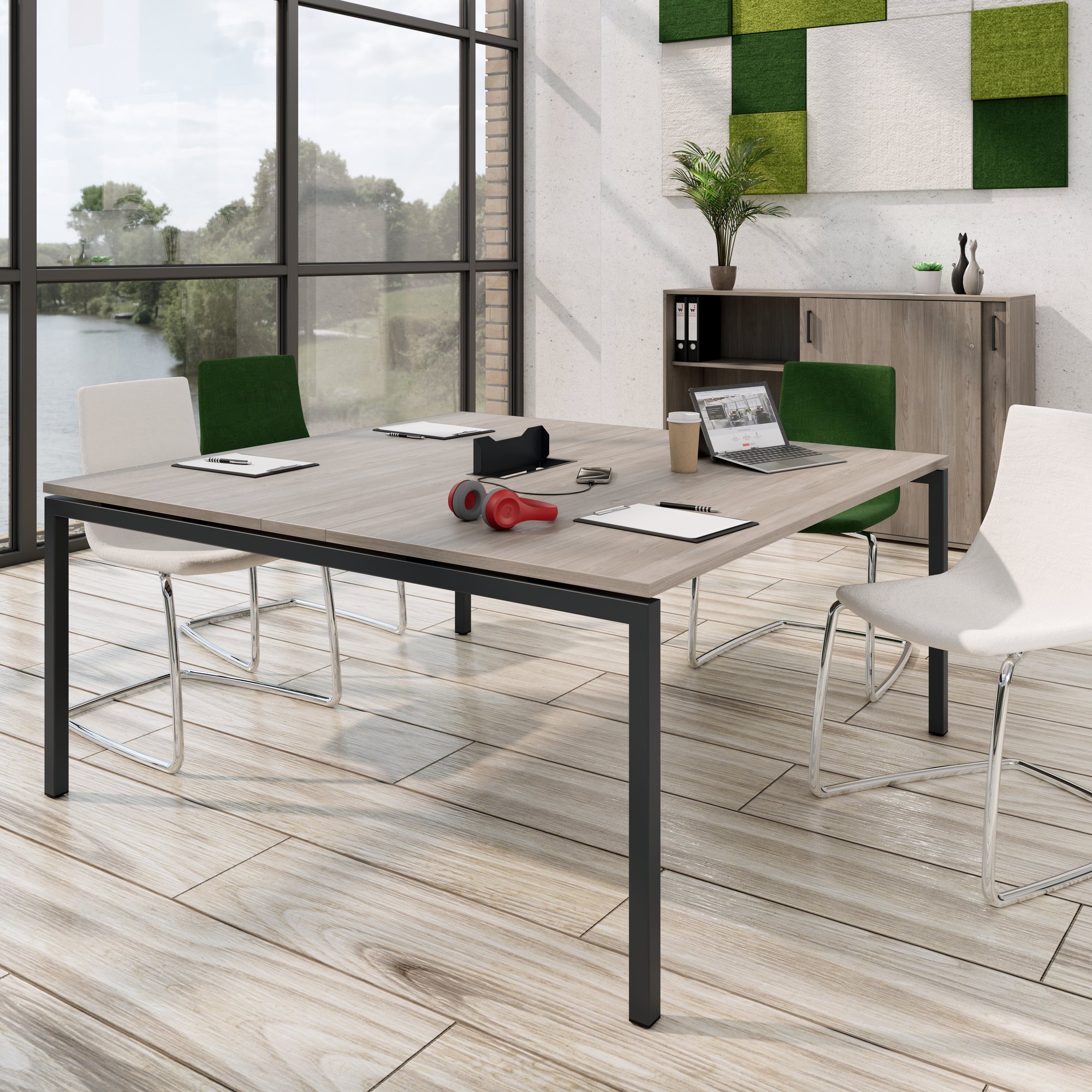 NOVA Konferenztisch | 1600 x 1640 mm (6 - 8 Personen), elektrifiziert, Nordeiche grau - 12 Main Image