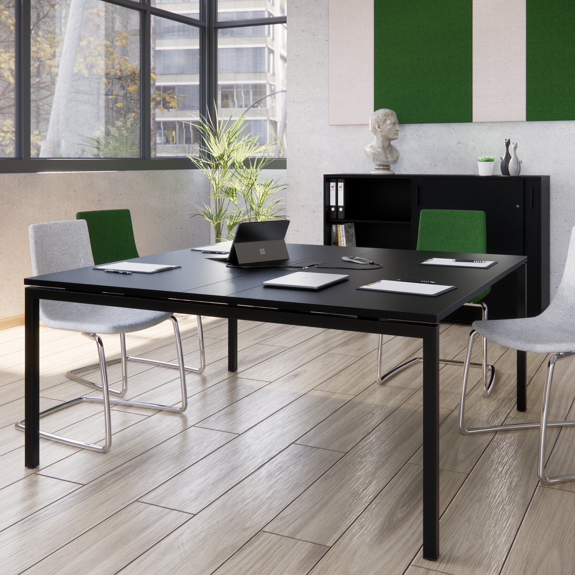 NOVA Konferenztisch | 1600 x 1640 mm (6 - 8 Personen), elektrifiziert, Schwarz - 12 Main Image