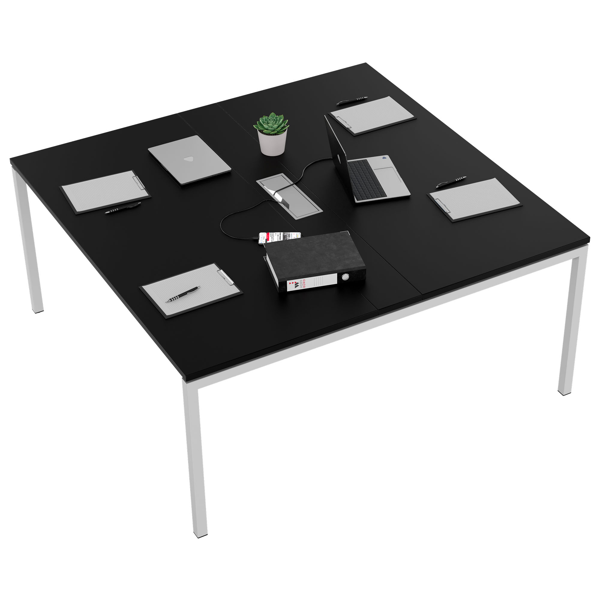 NOVA Konferenztisch | 1600 x 1640 mm (6 - 8 Personen), elektrifiziert, Schwarz - 4 Main Image