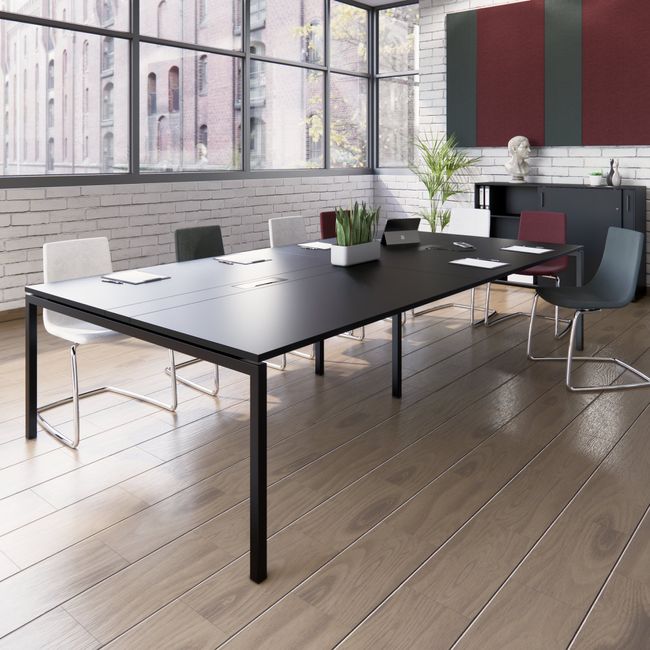 NOVA Konferenztisch | 3200 x 1640 mm (10 - 12 Personen), elektrifiziert, Schwarz